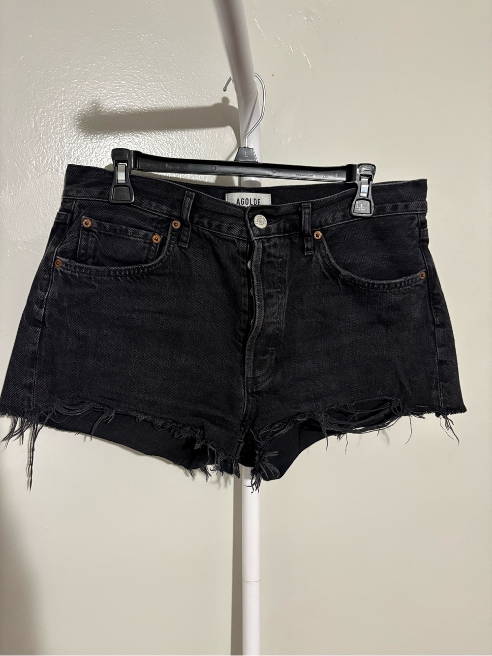 Agolde Black Distressed High-Waist Denim Cutoff Shorts